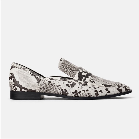 Zara | Shoes | Zara Animal Print Snakeskin Loafers Black Grey 6 | Poshmark